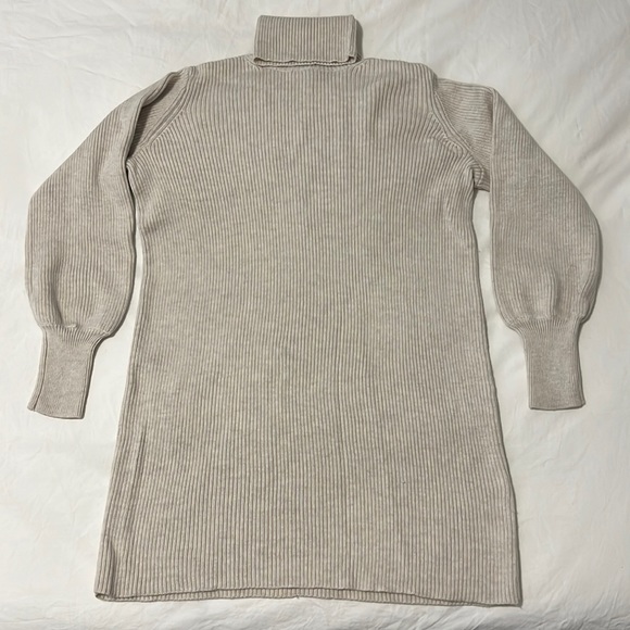 Aritzia Wilfred Ribbed Heathered Oat Sweater Dress w/ Turtle Neck - Picture 1 of 4